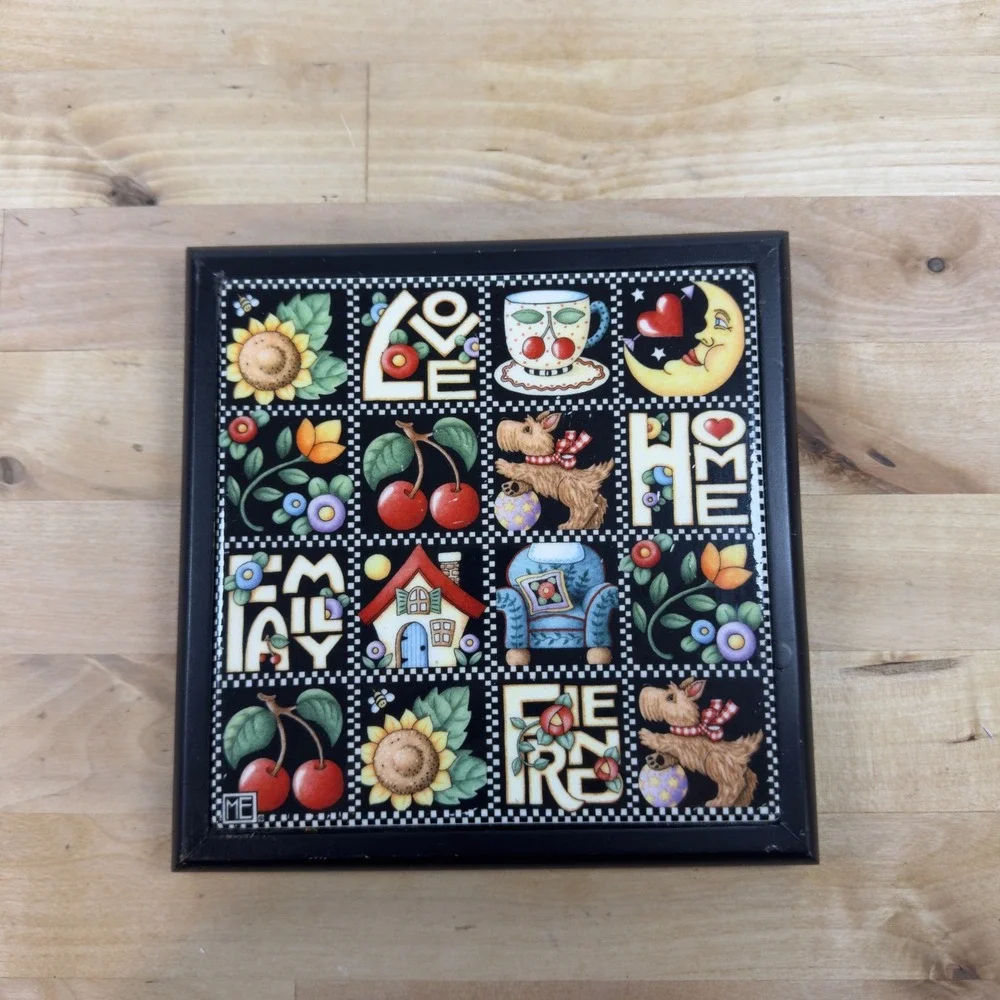 Mary Engelbreit Framed Ceramic Tile Wall Art Scottie Dog Cherries Home Family 7